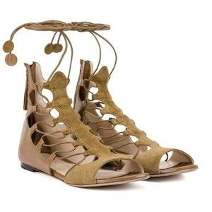 Etro Suede & Leather Tan Taupe Gladiator Lace Up Sandals Flats 37 / 7